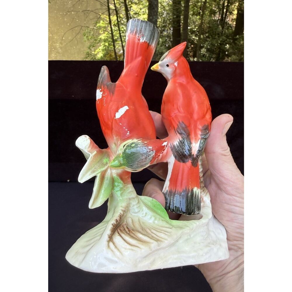 Vtg 1950’s Suttons Japan Cardinals Red Figurine Porcelain Handpainted *Needs TLC